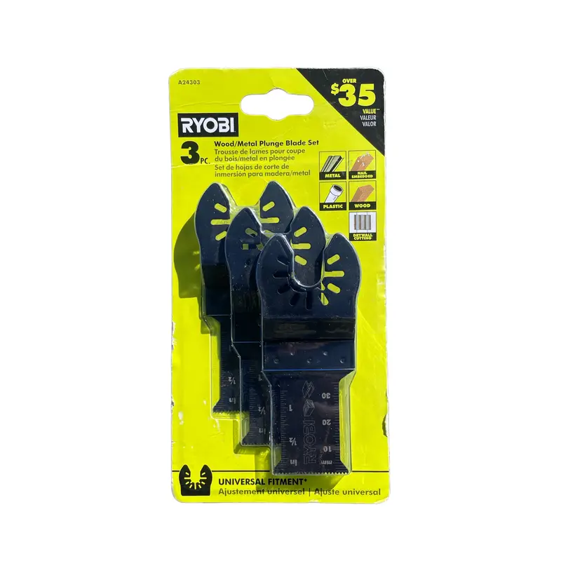 3-Piece 1-1/8" Plunge-Cut Blade Set – Wood & Metal Compatible 1