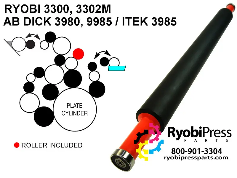 32R26 Short Ink Idler Roller – Compatible With Ryobi 3300/3302/3304 & Ab Dick 9985/9995/4995 Presses 1