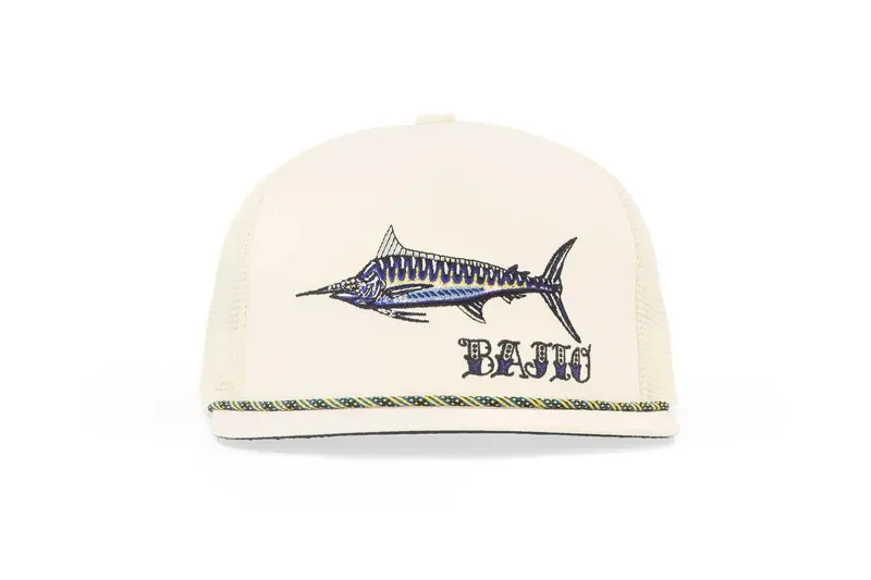Bajio Black Marlin Flat-Brim Twill Trucker Hat 1