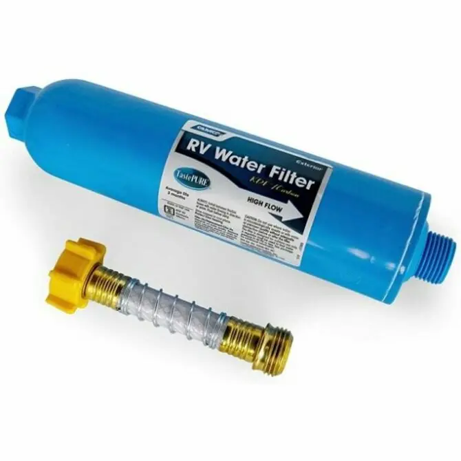 Camco Tastepure Kdf Water Filter With Flexible Hose Guard 1