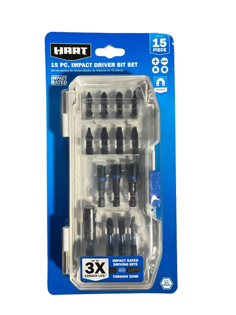 Hart 15-Piece Impact Driver Bit Kit With Torsion-Zone Tips & Hard-Case Storage 1
