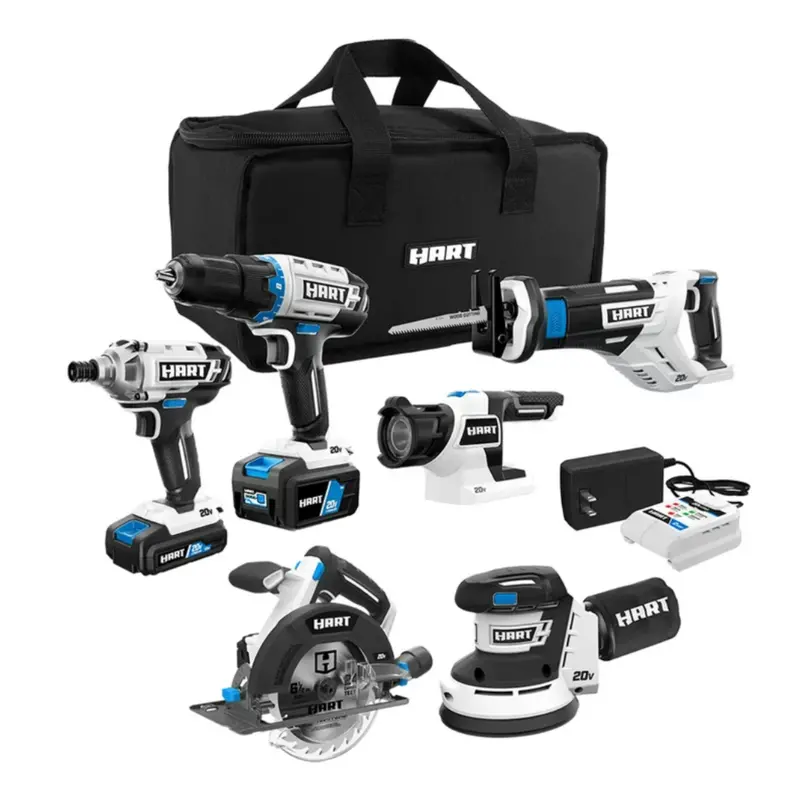 Hart 20V 6-Tool Cordless Combo Kit – Includes Dual Batteries (4.0Ah + 1.5Ah), Charger & Carry Bag 1