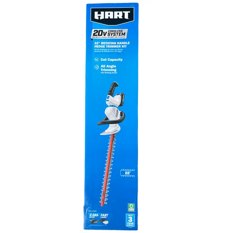 Hart Clearance: 20V 22-Inch Cordless Hedge Trimmer – Includes 2.0Ah Battery & Charger 1