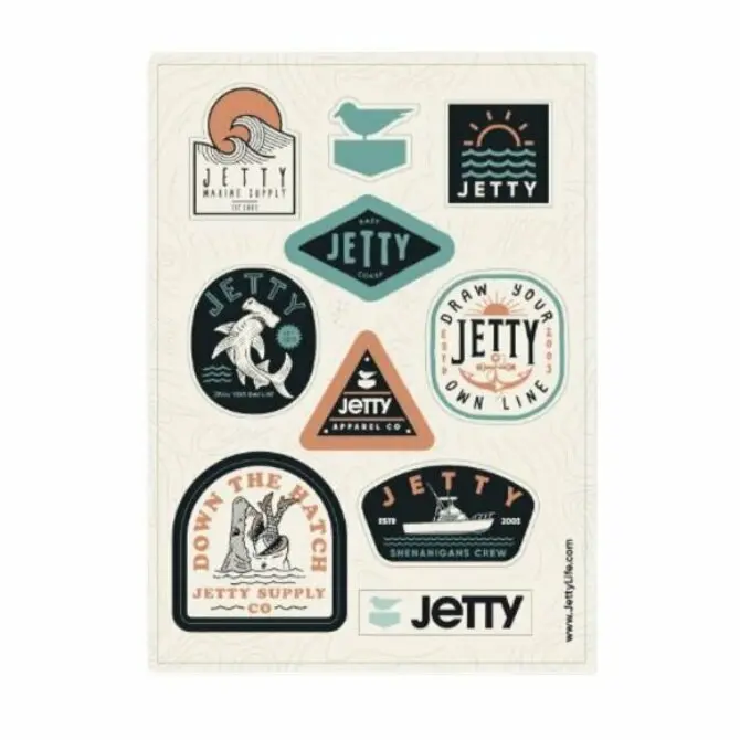 Jetty Hijinx Sticker Sheet – Waterproof, Uv-Resistant Decals For Boats, Gear, And Gear Bags 1