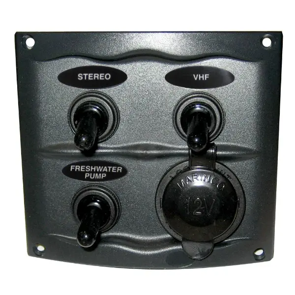 Marinco 3-Gang Waterproof Switch Panel – Gray/Black Dual-Finish Housing 1