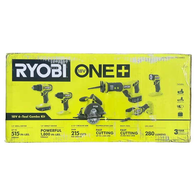 One+ 18V 6-Tool Cordless Combo Kit – Includes 2 Batteries, Charger & Carry Bag 1