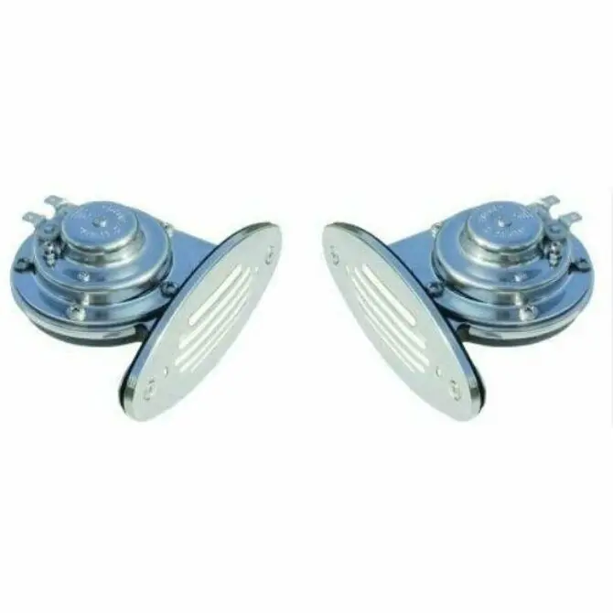 Ongaro Mini Dual-Tone Marine Horn – Stainless Steel Grilles, High/Low Pitch 1