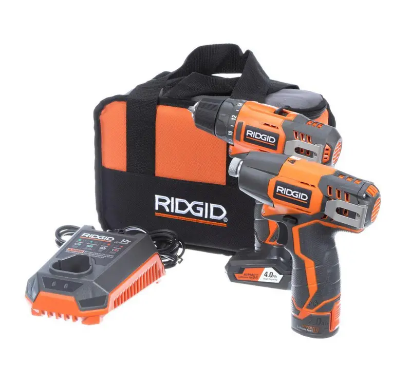Ridgid 12V Cordless Drill/Driver And Impact Driver Combo Kit – Includes 2 Batteries, Charger & Carry Bag 1