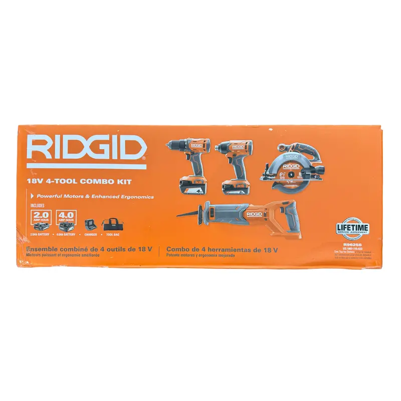 Ridgid 18V Cordless 4-Tool Combo Kit – Includes 4.0Ah + 2.0Ah Batteries, Charger, And Carry Bag 1