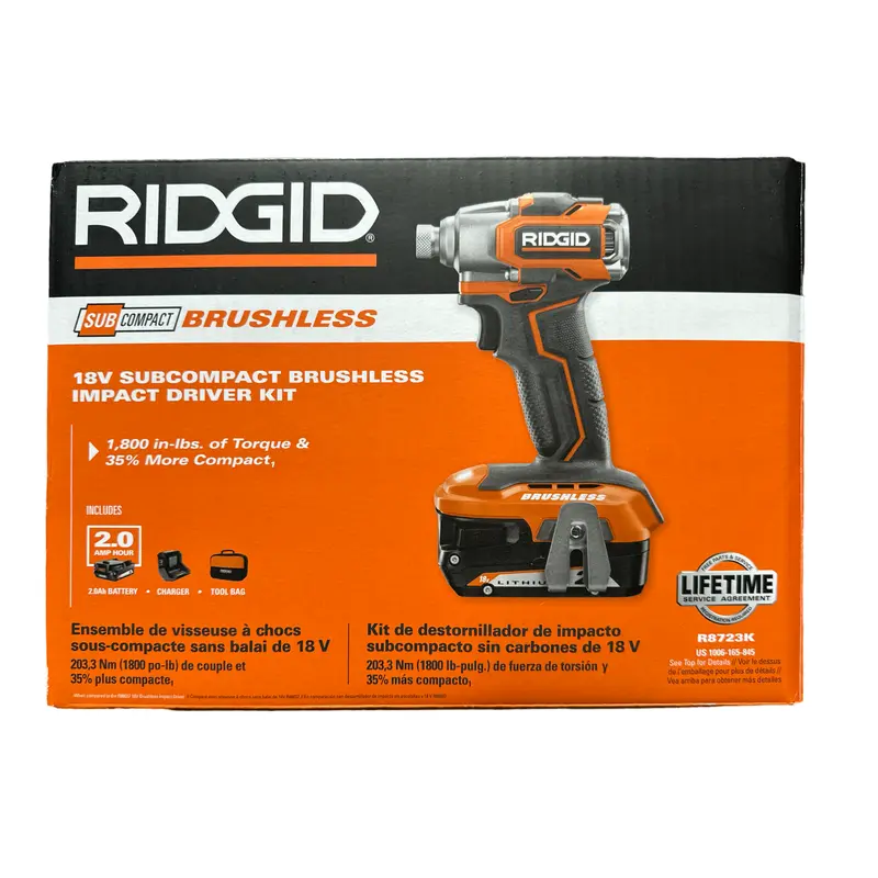 Ridgid 18V Subcompact Brushless Impact Driver Kit – Single 2.0 Ah Battery, Charger & Bag 1