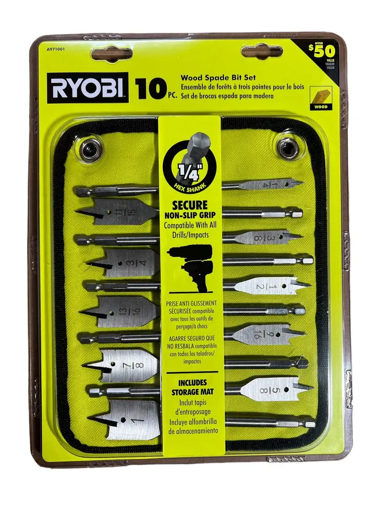 Ryobi 10-Piece Wood Spade Bit Set With Durable Storage Mat 1