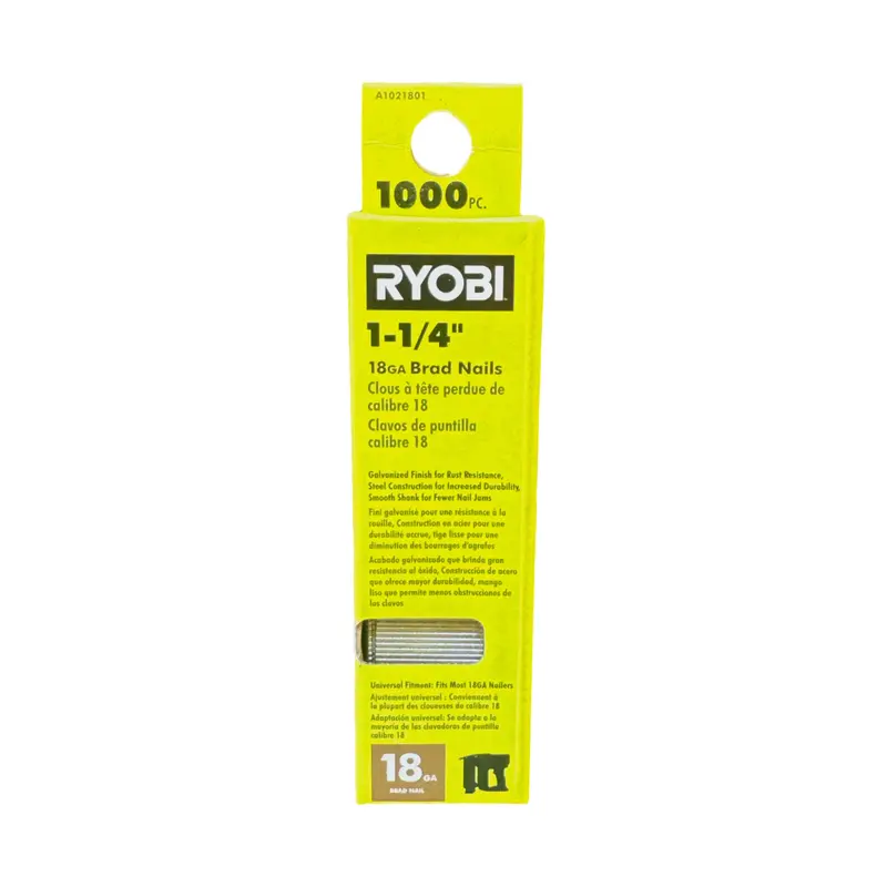 Ryobi 1,000-Piece 1-1/4" 18-Gauge Brad Nail Pack – For Finish Work 1