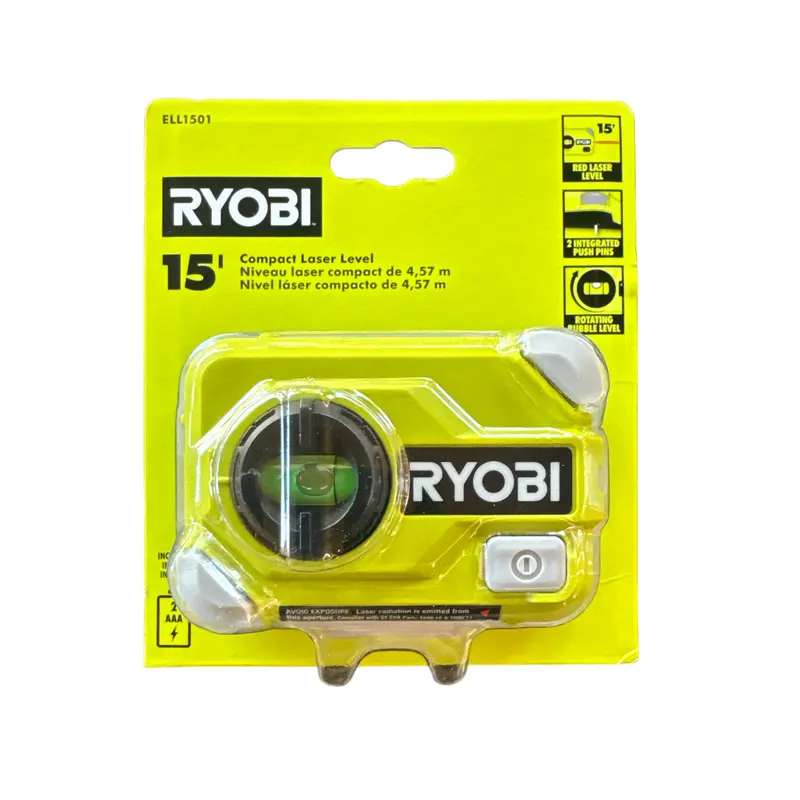 Ryobi 15-Foot Compact Laser Level – Self-Leveling, Pocket-Sized Alignment Tool 1