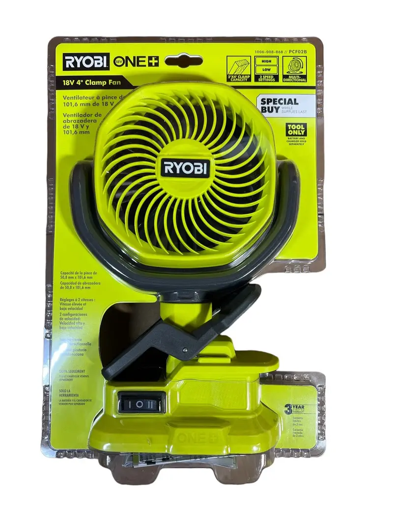 Ryobi 18V One+ Cordless 4-Inch Adjustable Clamp Fan – Bare Tool 1
