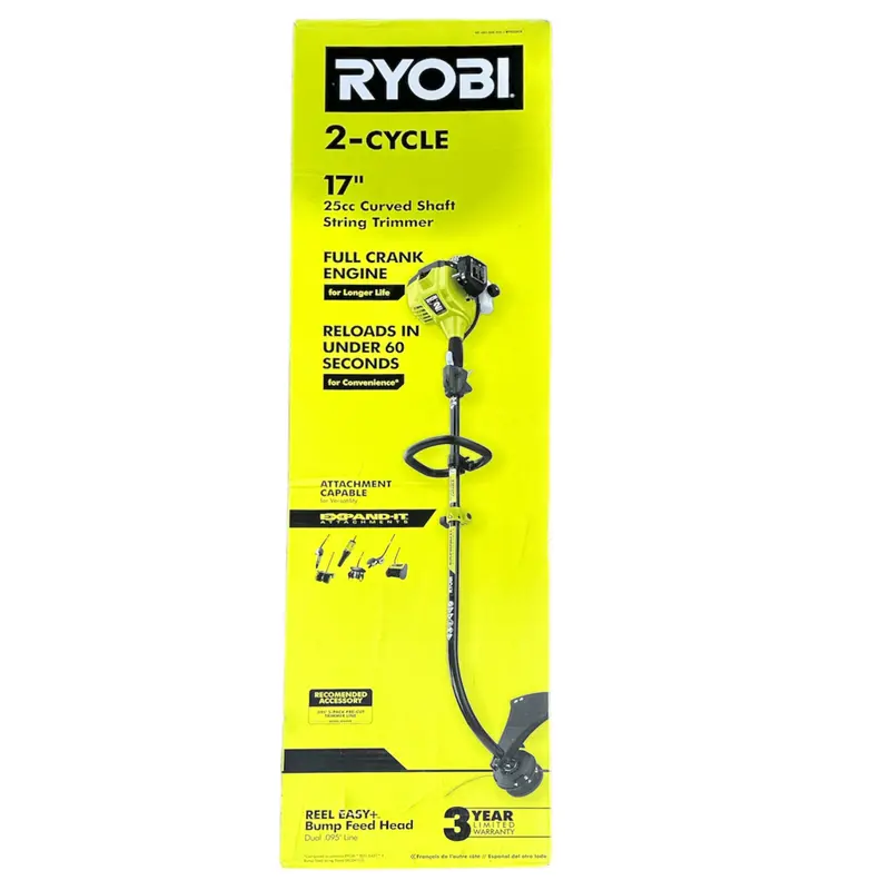 Ryobi 25Cc 2-Stroke Curved-Shaft Gas String Trimmer – Attachment-Capable 1