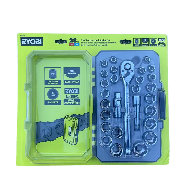 Ryobi 3/8" Drive Ratchet & Socket Set – 28-Piece Mechanics Toolkit 1