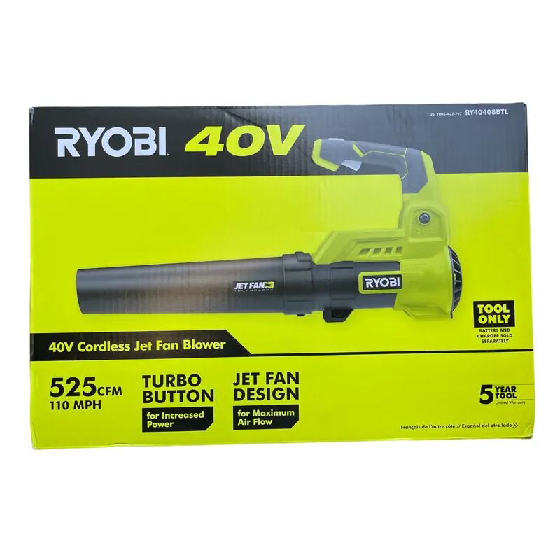 Ryobi 40V Lithium-Ion Jet Fan Leaf Blower – 110 Mph / 525 Cfm, Variable-Speed, Tool-Only 1