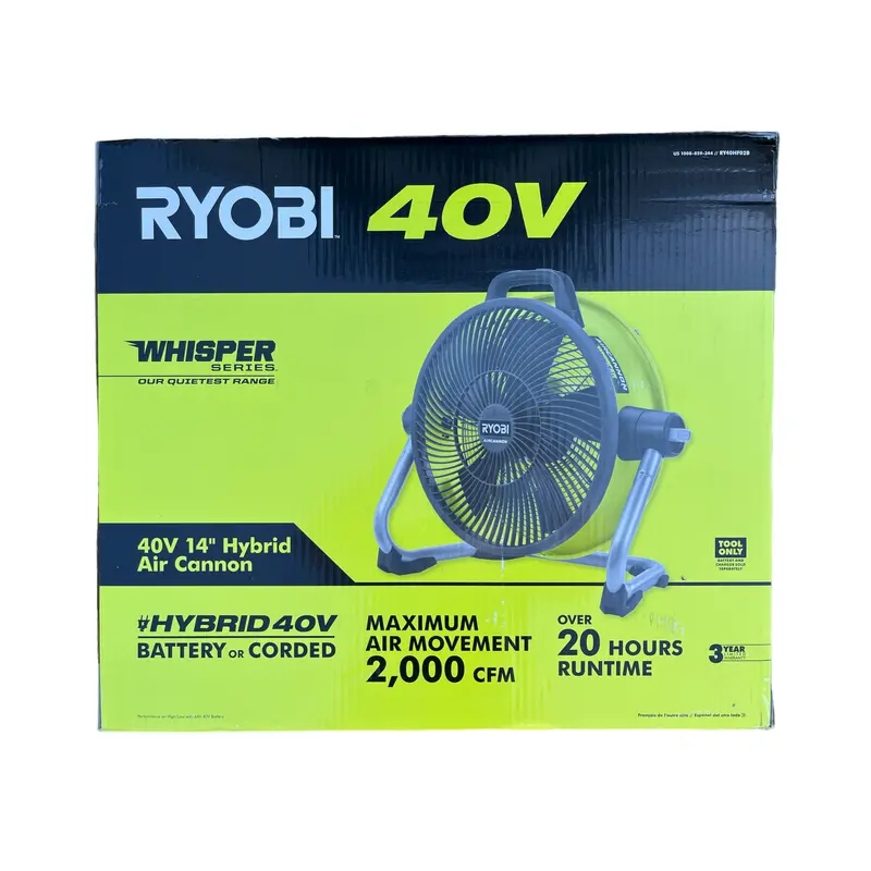 Ryobi 40V Whisper Series Air Cannon Fan – 14-Inch Hybrid Model, Tool-Only 1
