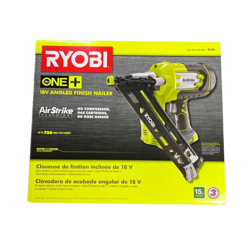 Ryobi One+ 18V Airstrike 15-Gauge Angled Finish Nailer – Cordless Nail Gun (Tool Only) 1