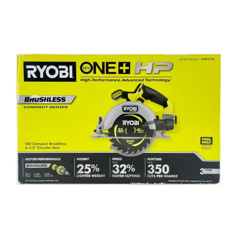 Ryobi One+ Hp 18V Brushless Compact Circular Saw – 6-1/2" Blade, Bare Tool 1