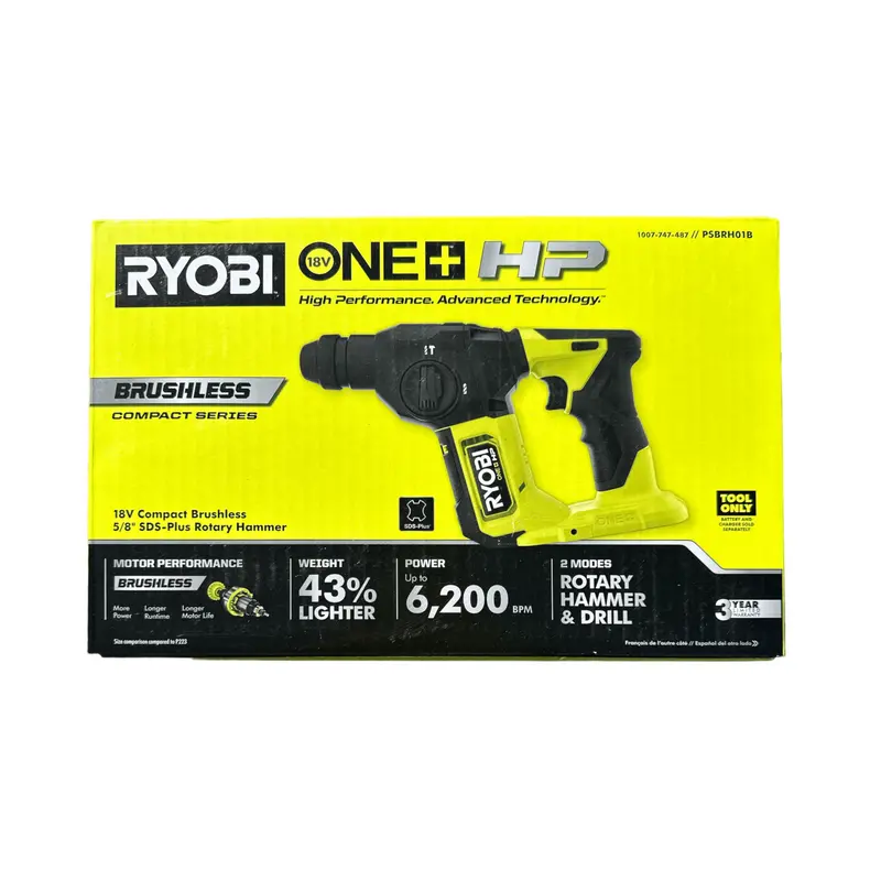 Ryobi One+ Hp 18V Brushless Compact Sds Rotary Hammer – 5/8-Inch, Tool-Only 1