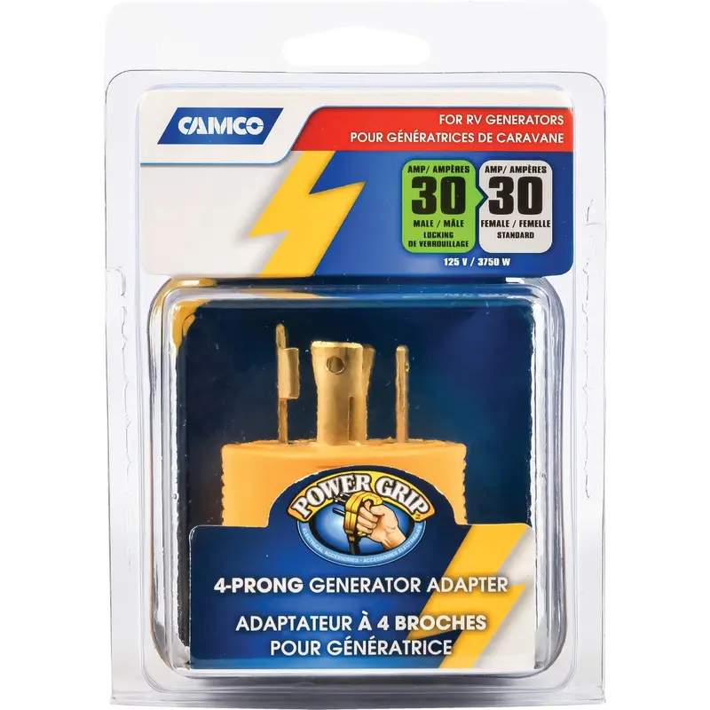 Camco Power Grip Rv Adapter – 30-Amp, 4-Prong Generator To Inlet Converter 1